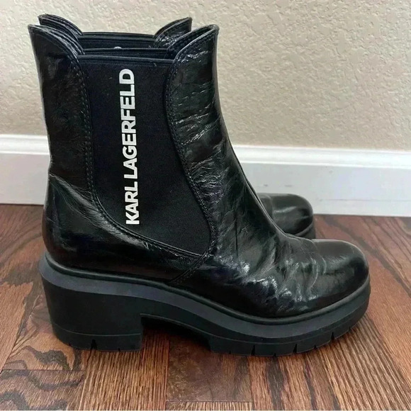 Karl Lagerfeld Women’s Bernadette Bootie Boots Patten Leather Chunky Heel Sz 8 M - Picture 13 of 16